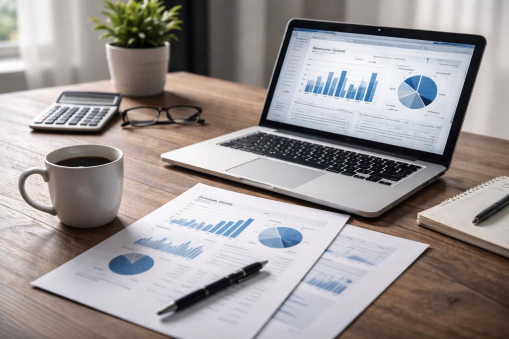 Business loan evaluation documents including cash flow statement and financial reports